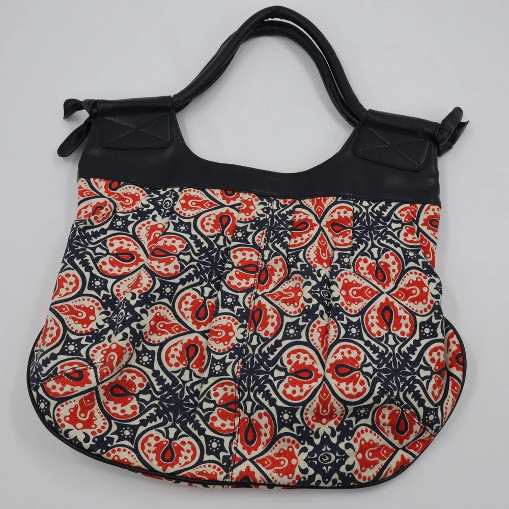 Rip Curl Hobo Bag Womens Medium Navy Red Paisley Cotton‎ Faux Leather Trim Boho